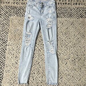 American Eagle Outfitters Light Blue Distressed Skinny Jeans